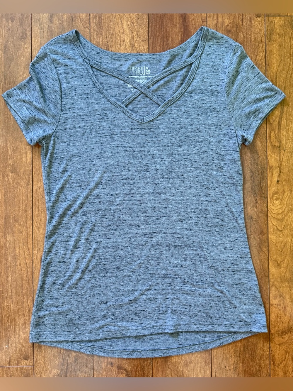 Time and Tru Heather Gray Crisscross V-Neck Tee - Size S